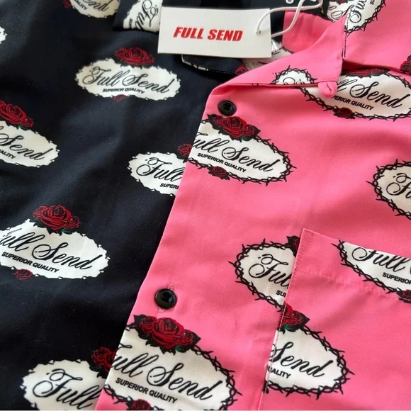 Full Send Nelk Boys Split Rose Logo Shirt Pink Black Button Up Size Medium NWT - Picture 11 of 12